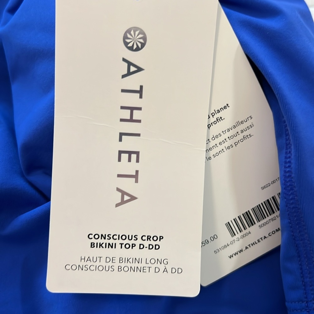 Athleta Conscious Crop Bikini Top Yacht Blue Size Large NWT Modest D-DD - Picture 8 of 9